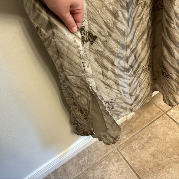 Eileen Fisher 100% Silk Slip Maxi Dress Beige Brown Shibori Print Size Large - Picture 8 of 11